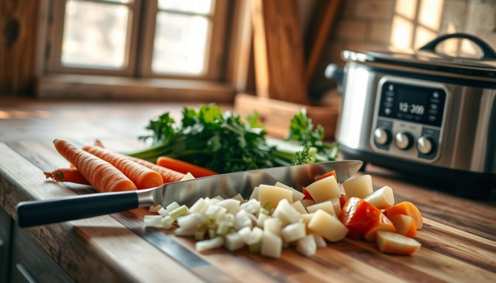 Chopping vegetables for beef shin stew