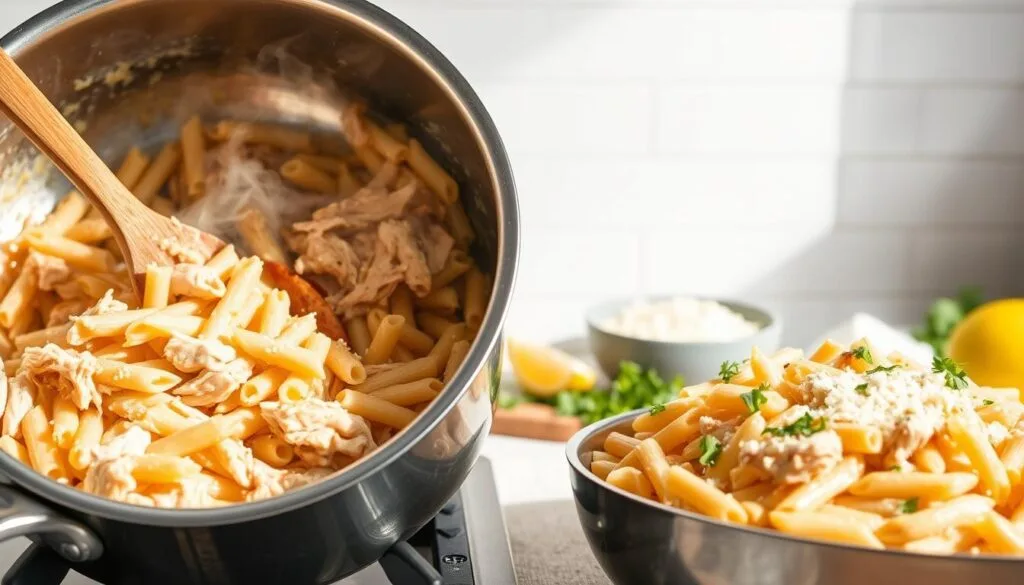 Pulled Chicken Pasta Cooking Process